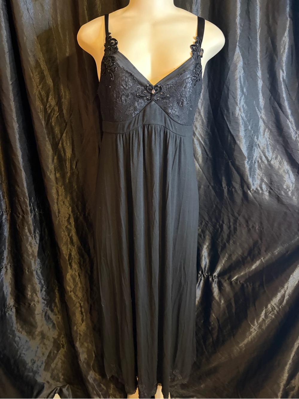 Soma Black Lace-Trim Chemise with Embroidered Bodice